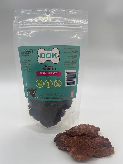 DOK NATURAL PET SNACKS FISH JERKY 60 GRAMOS