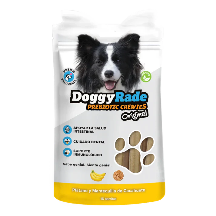 DoggyRade Plátano y Mantequilla de Cacahuete - Masticables Prebióticos (Vegano)