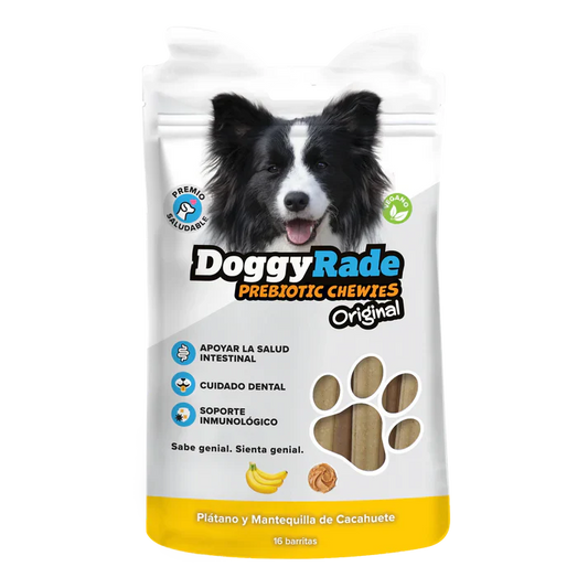 DoggyRade Plátano y Mantequilla de Cacahuete - Masticables Prebióticos (Vegano)