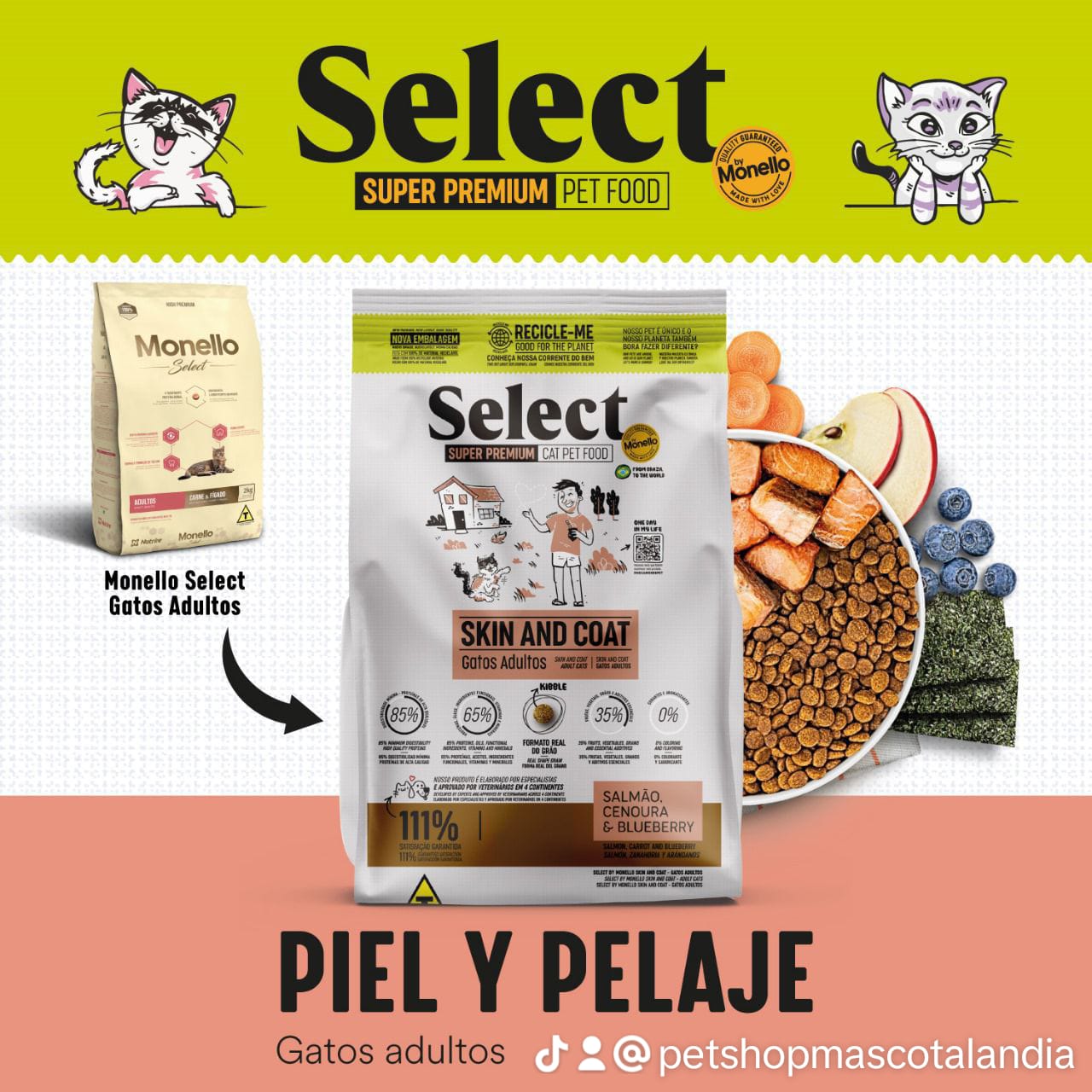 MONELLO SELECT SKIN AND COAT GATOS ADULTOS